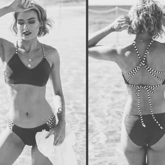 NWT Cupshe Black White Cute Ribbed and Strappy Bikini - Size Small - Picture 2 of 6